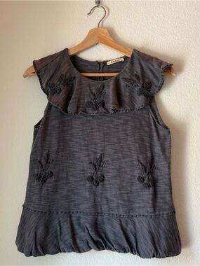 Chloé Dark Heather Gray Hand-Embroidered Knit No-sleeve Top